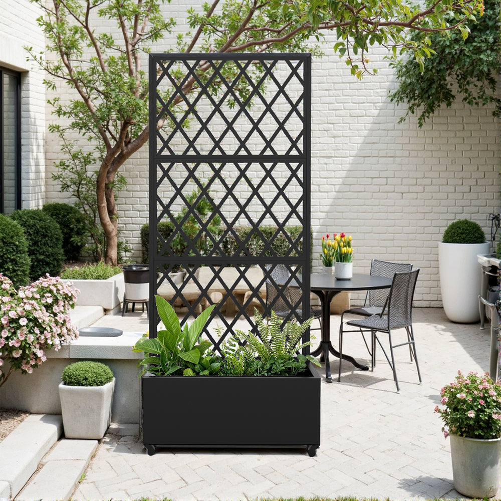 Cloison Malja avec bac à fleurs en acier 190x82x38 cm Noir [casa.pro]