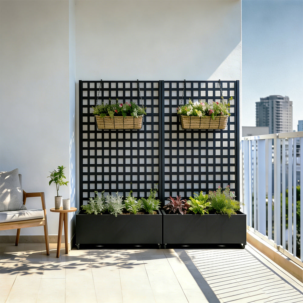 Cloison Toma avec bac à fleurs en acier 190x82x38 cm Noir [casa.pro]