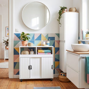 Armoire d'appoint sur roulettes Fadeskimma 72x70x20 cm Blanc [en.casa]