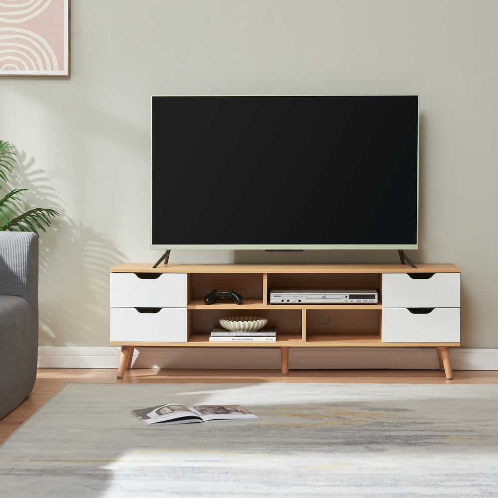 Meuble TV Bordkak 140x30x45 cm aspect chêne/blanc [en.casa]