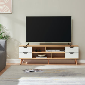 Meuble TV Bordkak 140x30x45 cm aspect chêne/blanc [en.casa]