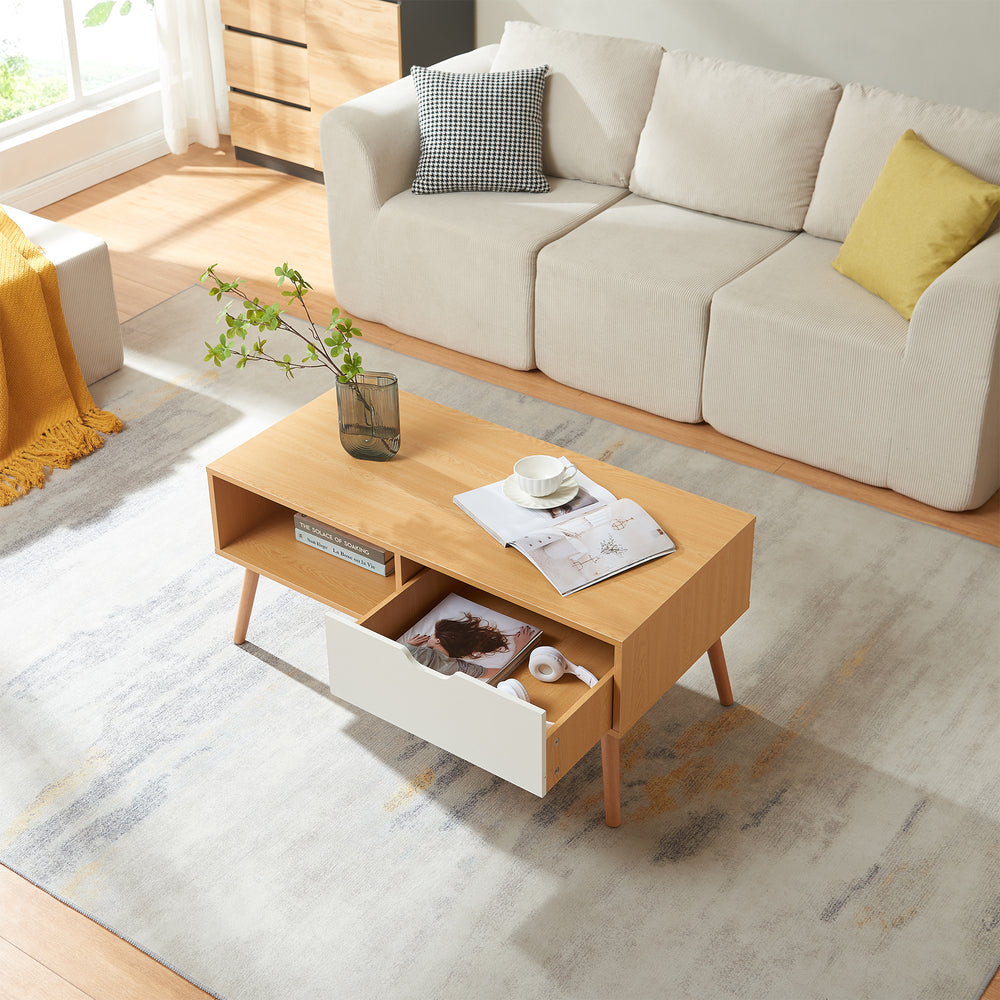 Table basse Bordkak avec tiroir 100x48x45 cm aspect chêne/blanc [en.casa]