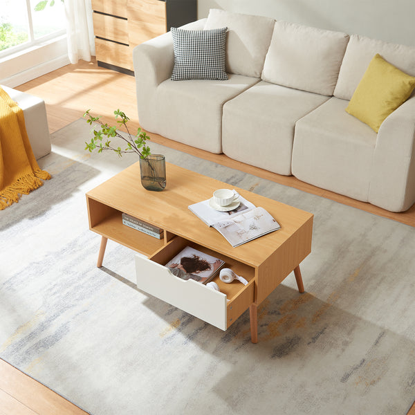 Table basse Bordkak avec tiroir 100x48x45 cm aspect chêne/blanc [en.casa]