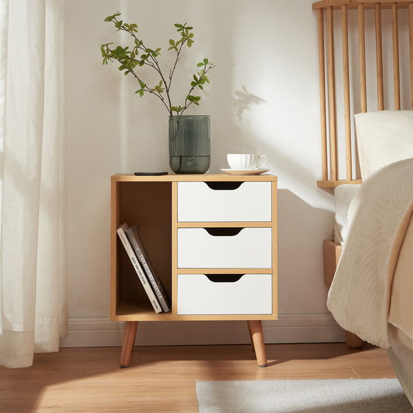 Table de chevet Bordkak 55x48x30 cm aspect chêne/blanc [en.casa]