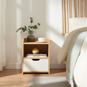 Table de chevet Bordkak 45x36x34 cm aspect chêne/blanc [en.casa]