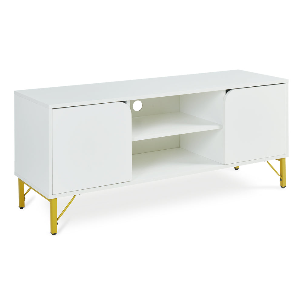 Meuble TV Reyri 120 x 39 x 52 cm blanc doré [en.casa]