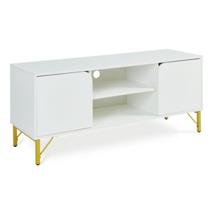 Meuble TV Reyri 120 x 39 x 52 cm blanc doré [en.casa]