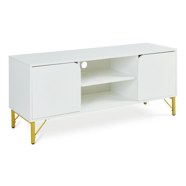 Meuble TV Reyri 120 x 39 x 52 cm blanc doré [en.casa]