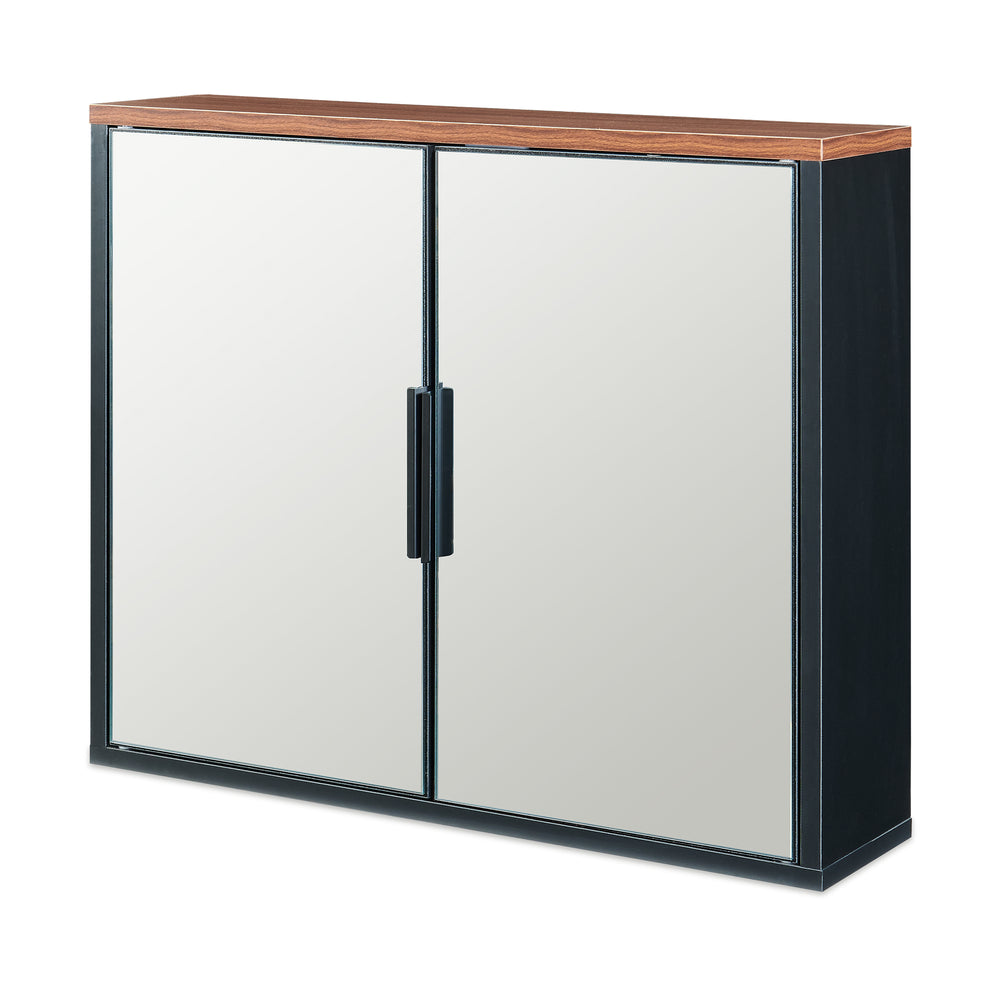 Armoire murale de salle de bain avec miroir Trond 50 x 60 x 15 cm noir effet noyer [en.casa]