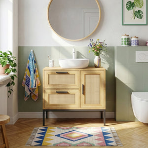 Meuble sous lavabo Marhasa 60 x 60 x 40 cm effet chêne / noir [en.casa]