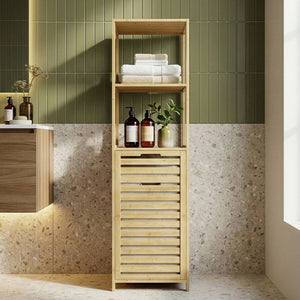 Étagère de salle de bain avec panier à linge Anun 130 x 36 x 33 cm bambou effet bois [en.casa]