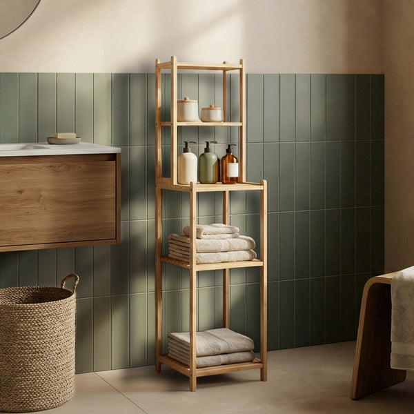 Étagère de salle de bain Anun bambou 128 x 30 x 30 cm naturel [en.casa]