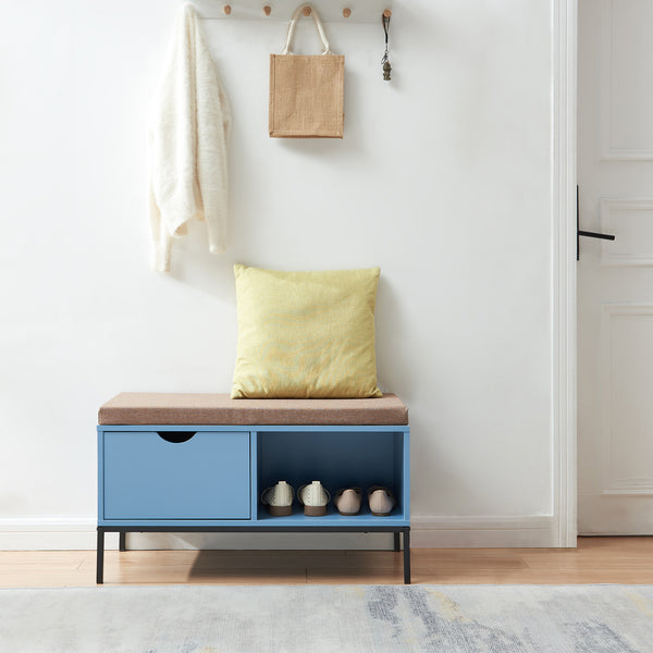 Banc à chaussures Colwyn 80 x 40 x 45 cm bleu [en.casa]