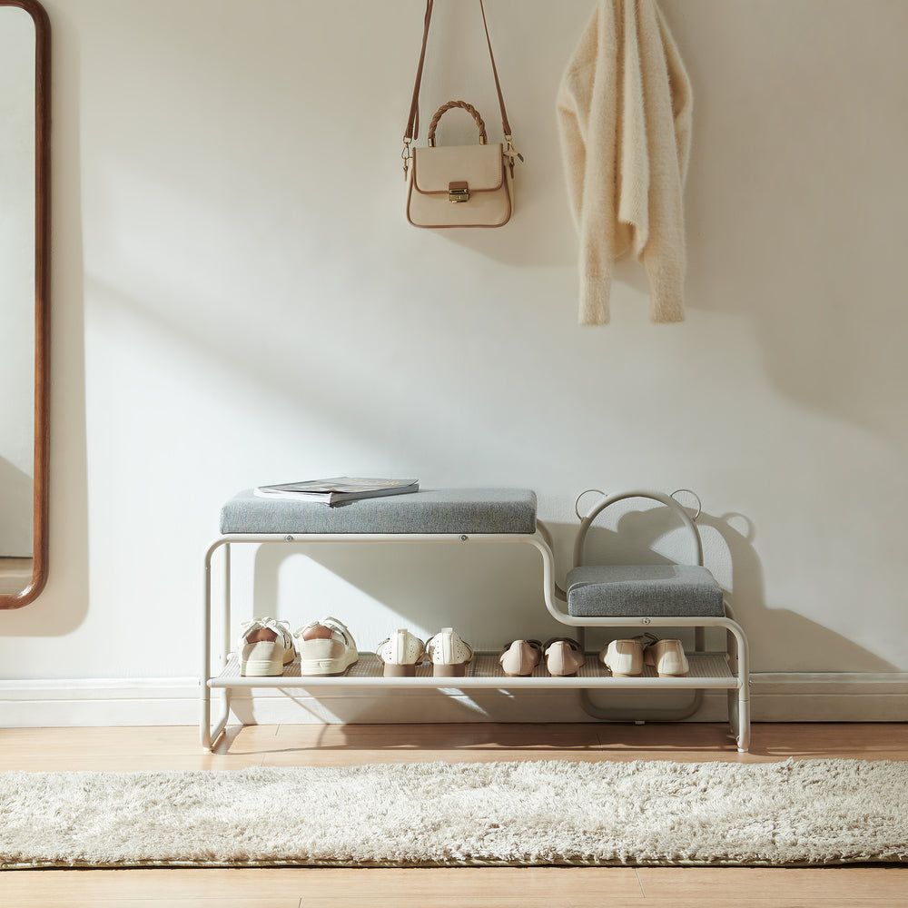 Banc à chaussures Jässaatka avec tabouret enfant 100 x 32 x 46 cm gris  [en.casa]