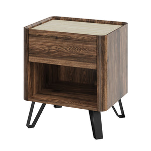 Table de chevet Trorlon 55x50x40 cm aspect noyer/travertin [en.casa]