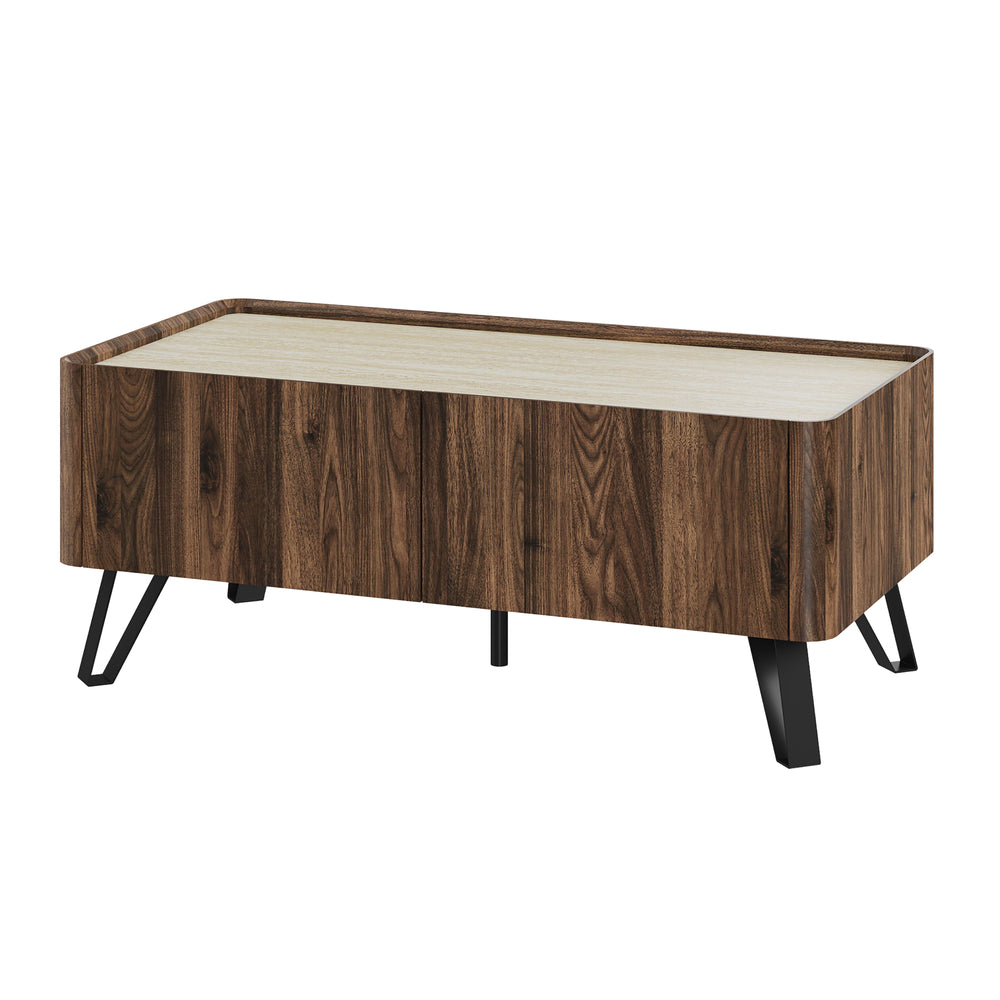 Table basse Trorlon 100 x 50 x 40 cm effet noyer / travertin [en.casa]