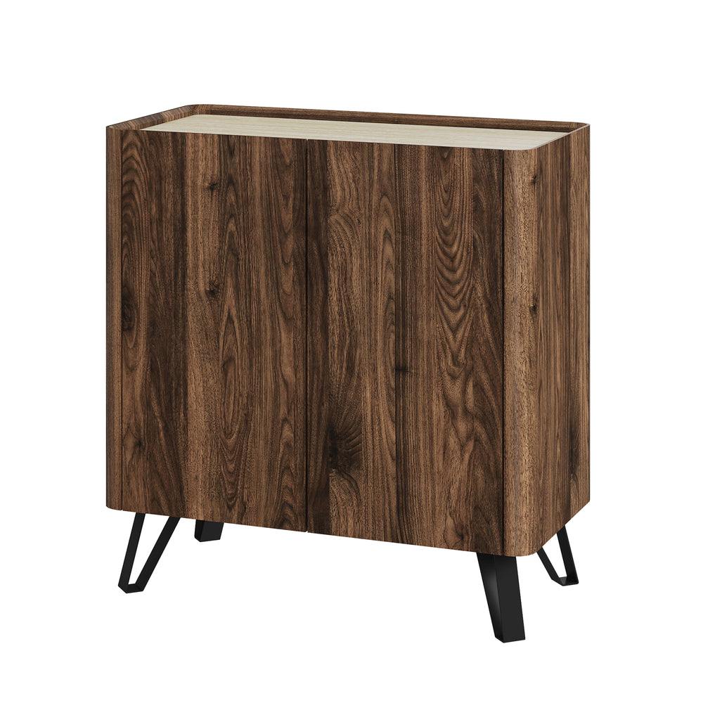 Commode Trorlon 83x80x40 cm aspect noyer/travertin [en.casa]