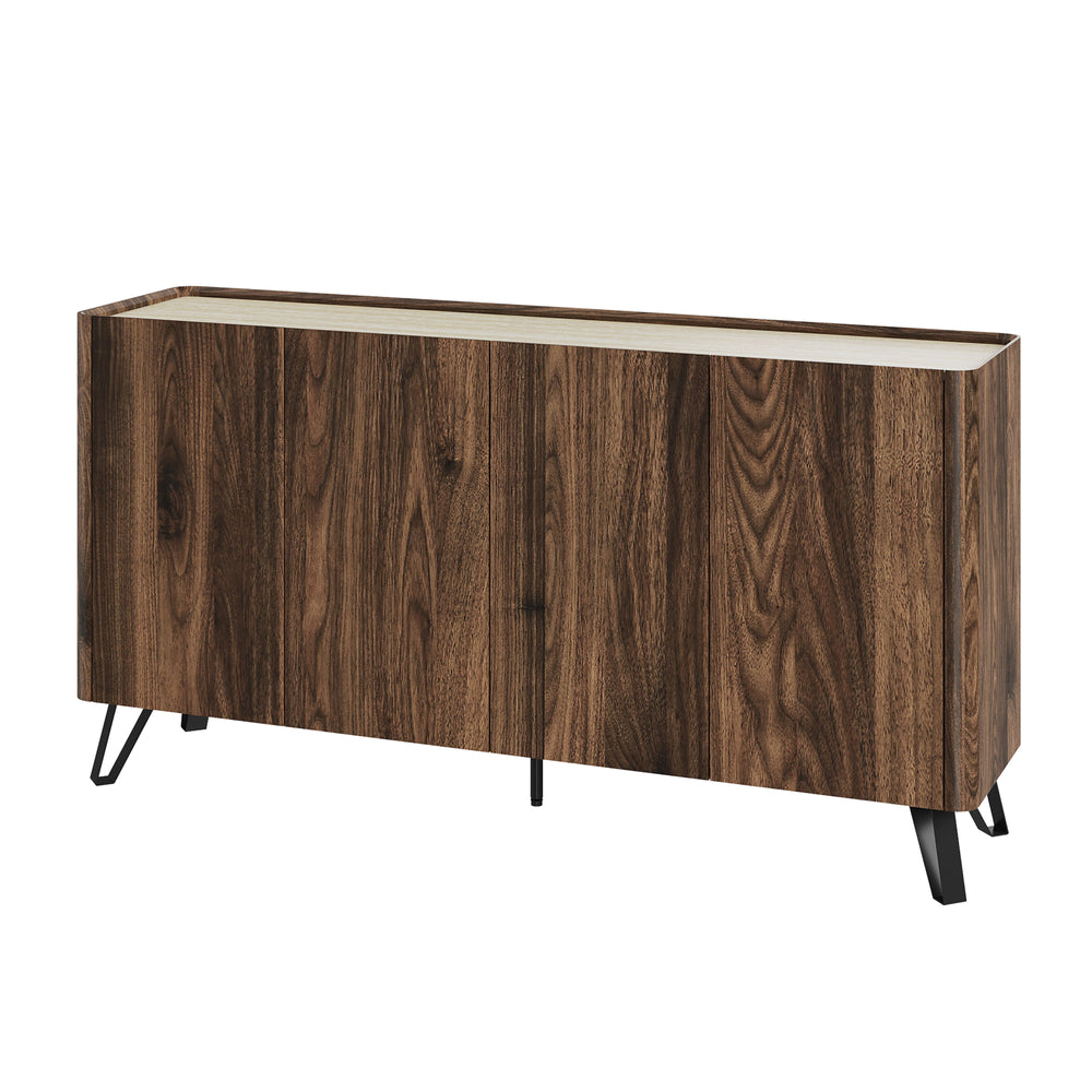 Buffet Trorlon 160x40x83 cm aspect noyer/travertin [en.casa]