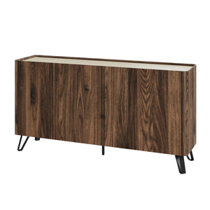 Buffet Trorlon 160x40x83 cm aspect noyer/travertin [en.casa]