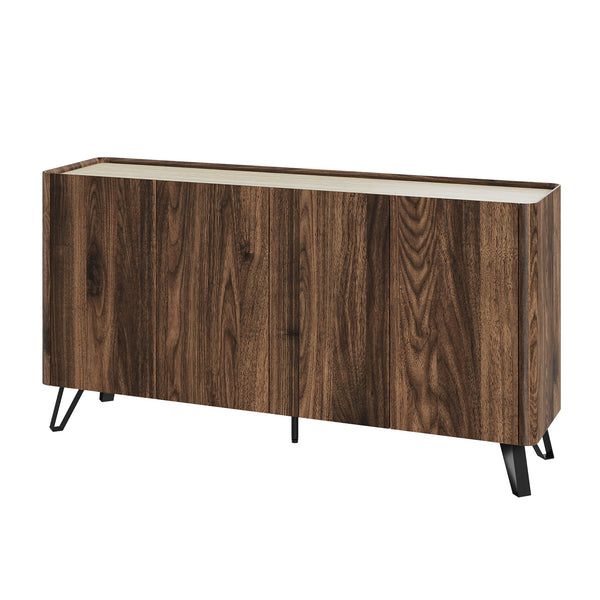 Buffet Trorlon 160x40x83 cm aspect noyer/travertin [en.casa]
