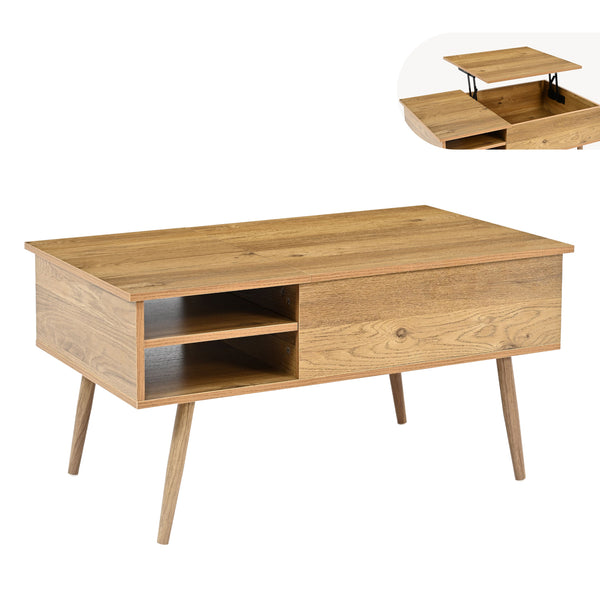 Table basse Vasdabod avec plateau relevable 96x59x50 cm aspect chêne [en.casa]