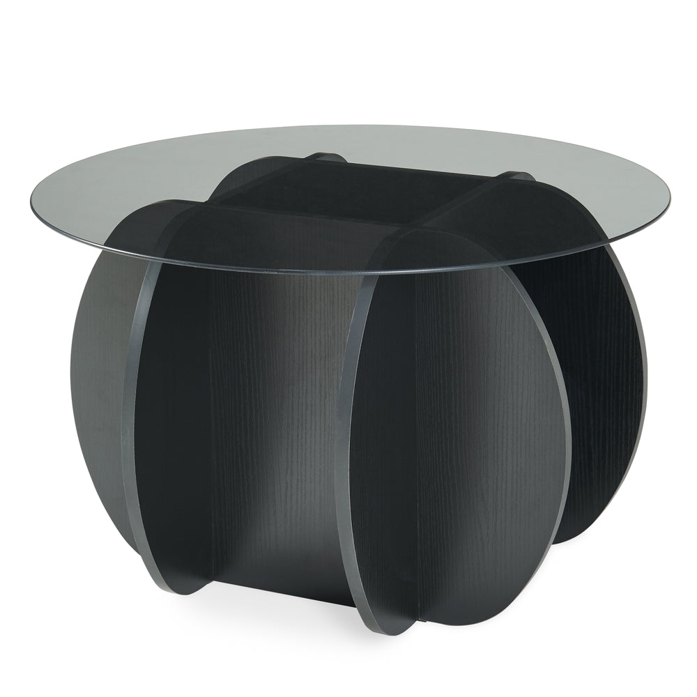 Table basse Karhuvandi avec plateau en verre Ø70x40 cm Noir/Gris [en.casa]
