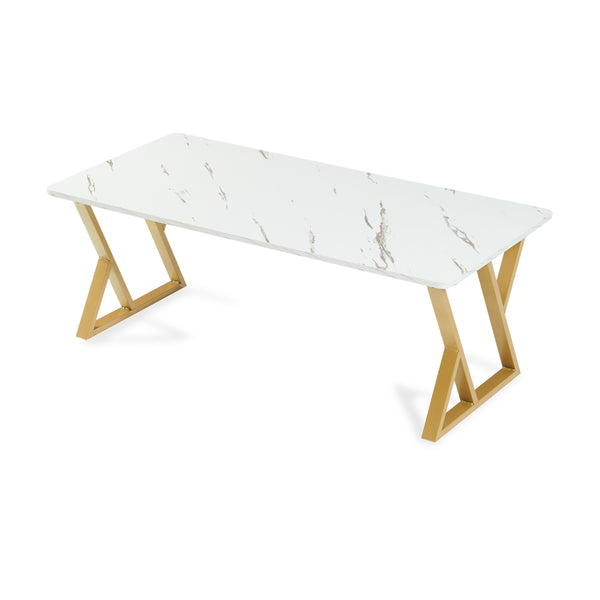 Table basse Nolu 120 x 60 x 46 cm doré / effet marbre, blanc [en.casa]