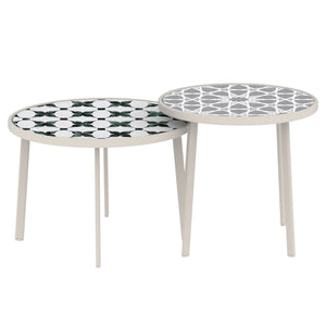 Table de salon d'extérieur Faeto 2 pcs. Plateau en verre Champagne [casa.pro]