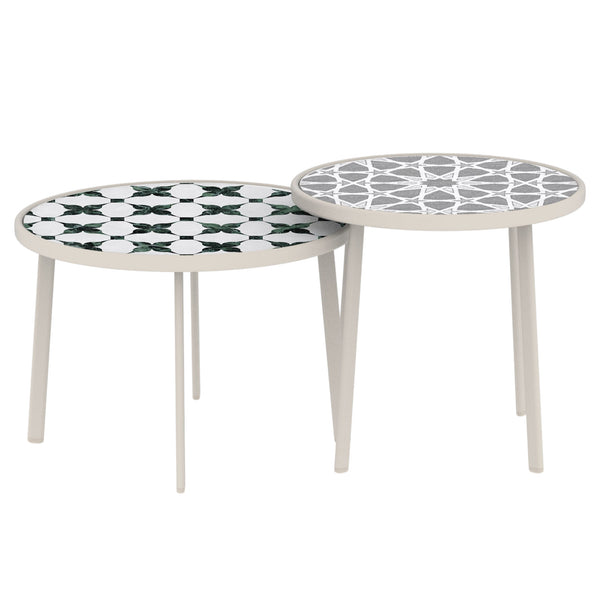 Table de salon d'extérieur Faeto 2 pcs. Plateau en verre Champagne [casa.pro]