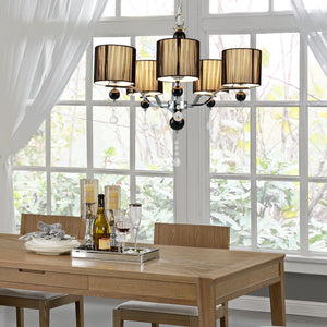 Lustre Élégant Lampe à Suspendre Design pour Salon Aluminium Plastique Cristal Synthétique 5 x E14  Diamètre 64 cm Chrome Noir [lux.pro]