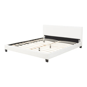 Lit Double Rembourré Albacete Sommier à Lattes Similicuir 160 x 200 cm Blanc Corium