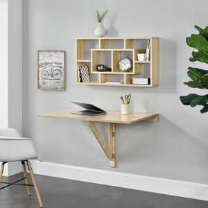 [en.casa] Étagère Murale Design avec 8 Surfaces de Stockage Effet Hêtre 85 x 47,5 x 16 cm