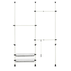 [en.casa] Portmanteau téléscopique Systéme d'étagères Accrochage pour élever des guêtrons 3 barres et 2 étagères Métal et Plastique Hauteur et Largeur réglable