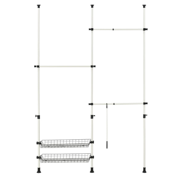 [en.casa] Portmanteau téléscopique Systéme d'étagères Accrochage pour élever des guêtrons 3 barres et 2 étagères Métal et Plastique Hauteur et Largeur réglable