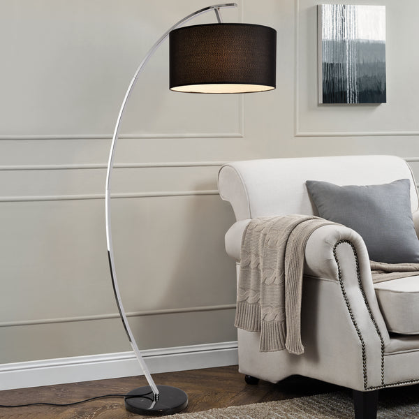 [lux.pro] Lampadaire sur Pied Lampadaire Moderne Interrupteur sur Câble Base en Marbre E27 Abat-jour Textile Hauteur: 150 cm Noir