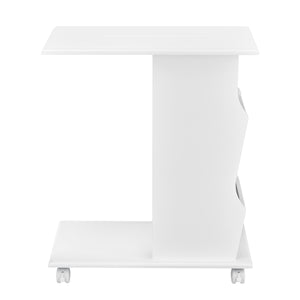 Table d'appoint Kungälv 53x30x63 cm avec roulettes et compartiments de rangement Blanc en.casa