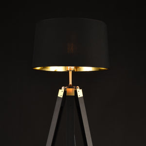 Lampadaire Trépied Karlsbad Métal Tissu Douille E27 Luminaire Intérieur 145 cm Noir Laiton [lux.pro]