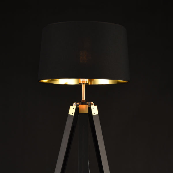 Lampadaire Trépied Karlsbad Métal Tissu Douille E27 Luminaire Intérieur 145 cm Noir Laiton [lux.pro]