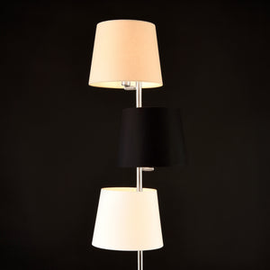 Lampadaire avec 3 Douilles Métal et Tissu 3 x E14 Hauteur 149 cm Abat-jour 26 cm Argenté Crème Noir Blanc [lux.pro] 