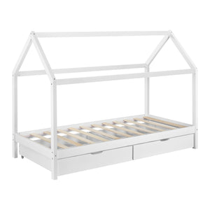 Lit enfant Lund 90x200 cm avec matelas en mousse froide Bois de pin Blanc en.casa