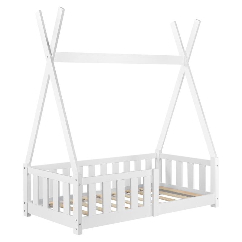 Croquis coté Lit Tipi avec Matelas Orthopédique Helsingborg Blanc 140 x 70 cm [en.casa]