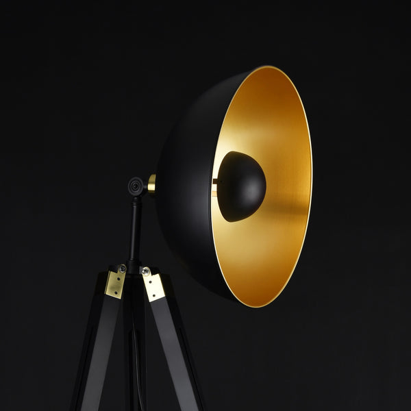 [lux.pro] Lampadaire Lampe à Pied Trépied Métal Bois Noir Cuivre 1 x E27 148 cm