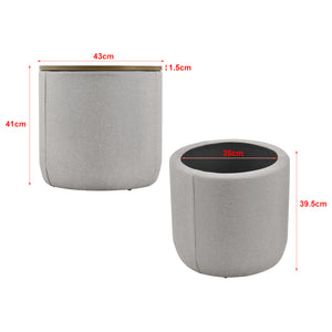 [en.casa] Table Basse Ronde avec Rangement Panneaux de Particules Textile Couleur Bois Gris 41 x 43 cm 