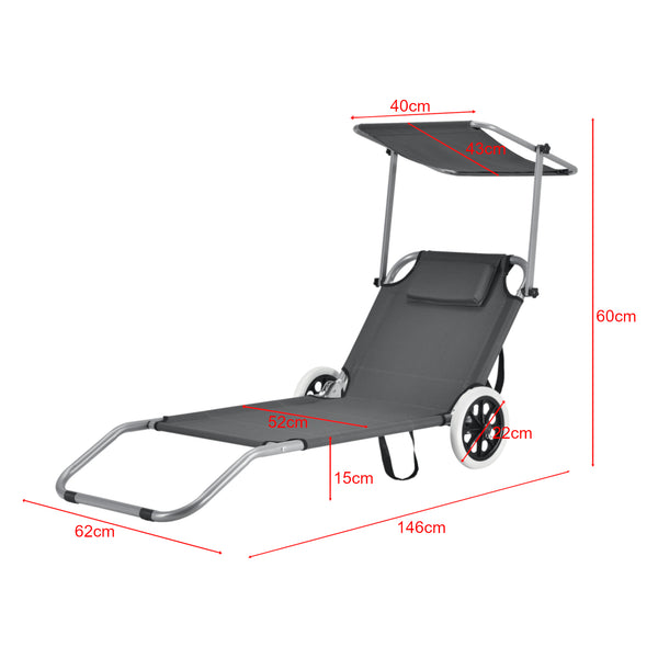 Set de 2 chaises longues Falun avec toit et roulettes Anthracite casa.pro