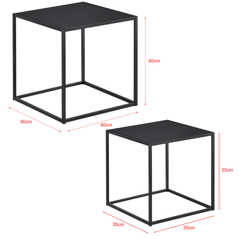 Croquis coté Lot de 2 Tables Basses Morsum Forme Carré Noir Mat [en.casa]