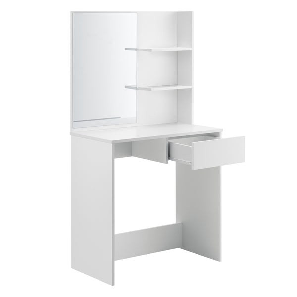 Coiffeuse Rustenburg 141x75x40 cm avec miroir et tiroir Blanc en.casa