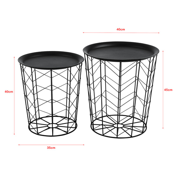 Set de 2 Tables Basses Cerisey Plateaux Amovibles Métal Plusieurs Tailles Noir [en.casa]