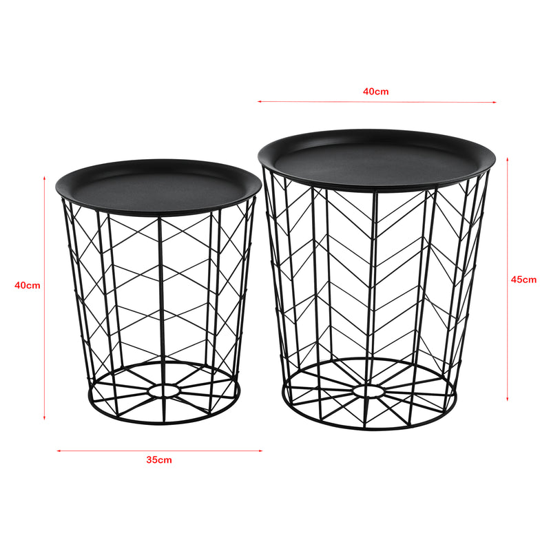 Croquis coté Set de 2 Tables Basses Cerisey Plateaux Amovibles Métal Plusieurs Tailles Noir [en.casa]