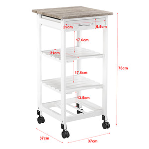 Chariot de Service Chariot de Cuisine Chariot Roulant Desserte avec Tiroir Roulettes Vérouillables MDF Plastique 76 x 37 x 37 cm Bois Naturel Blanc [en.casa]