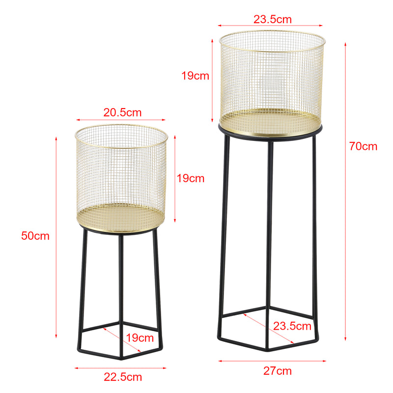 Croquis coté Lot de 2 Supports de Plantes Merelbeke Noir Doré [en.casa]